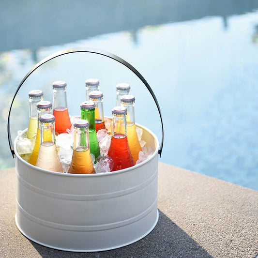 Coney Island Galvanised Round Pail with Black Handle - Creme Ice Bucket Tomkin