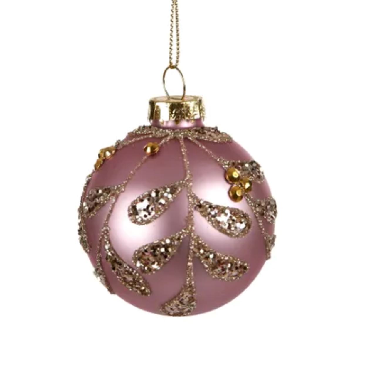 Glass Bauble Matte Pink Hanging Christmas Decoration - Golden Leaves XX10311 Christmas Decoration Style and Error