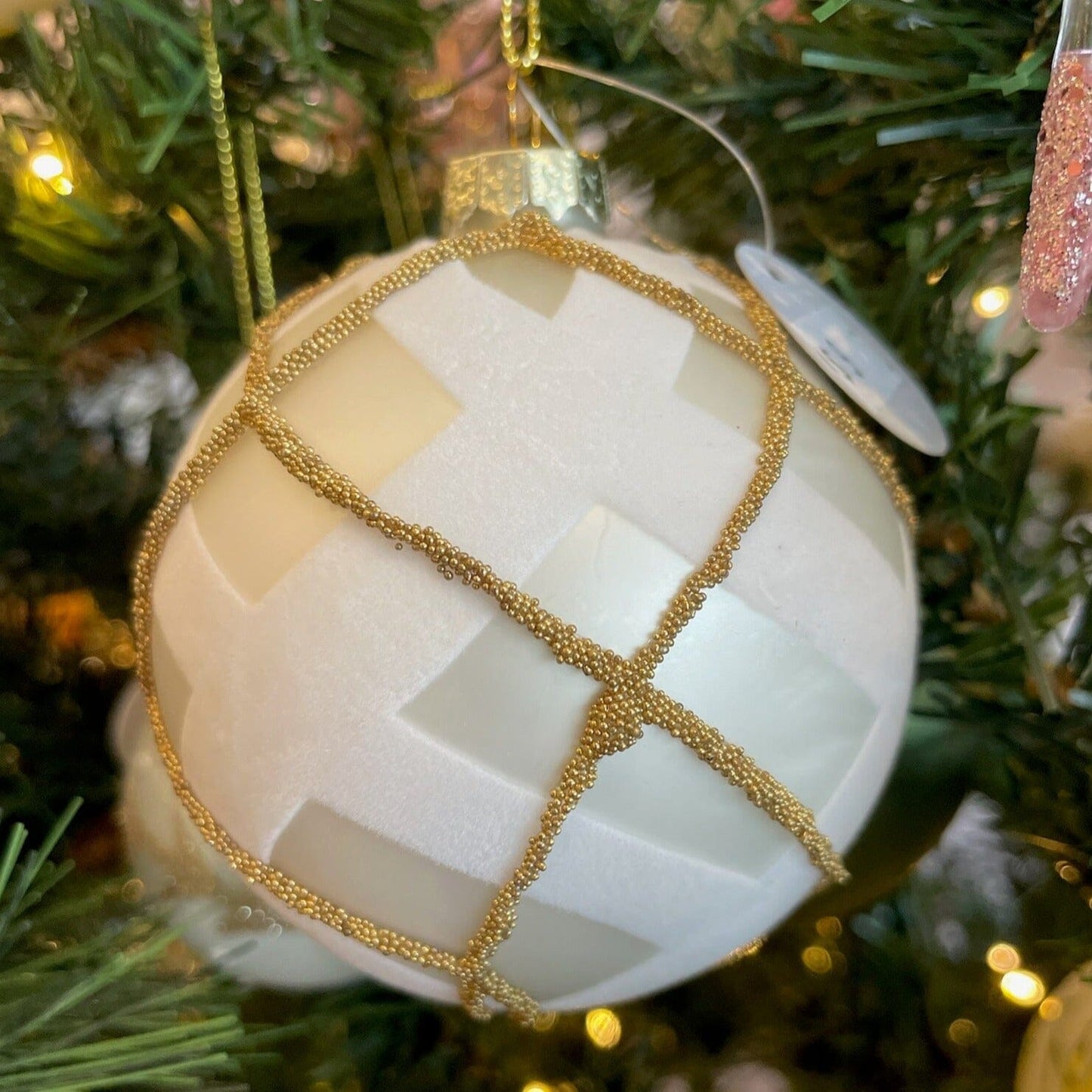 Glass Bauble Matte White Hanging Christmas Decoration - Criss Cross XX10312 Christmas Decoration Style and Error