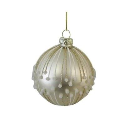 Glass Pearl & Gold Glitter Bauble Hanging Christmas Decoration - Lines Christmas Decoration Style and Error