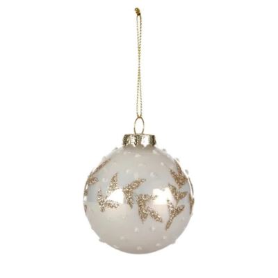 Glass Pearl, White & Gold Glitter Bauble Hanging Christmas Decoration - Leaves XX10307 Christmas Decoration Style and Error