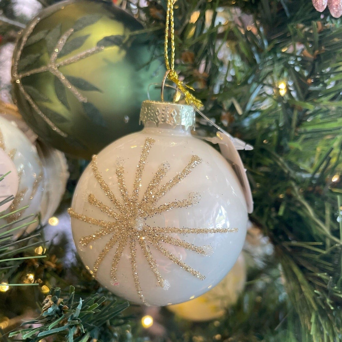Glass Pearl, White & Gold Glitter Bauble Hanging Christmas Decoration - Star XX10307 Christmas Decoration Style and Error