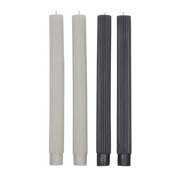 Set of 4 Ribbed Dinner Candles - Black / Grey (25cm) Candle Coast to Coast 