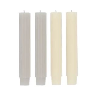 Set of 4 Ribbed Dinner Candles - Cream / Grey (25cm) Candle Coast to Coast 