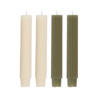 Set of 4 Ribbed Dinner Candles - Green / Cream (15cm) Candle Coast to Coast 