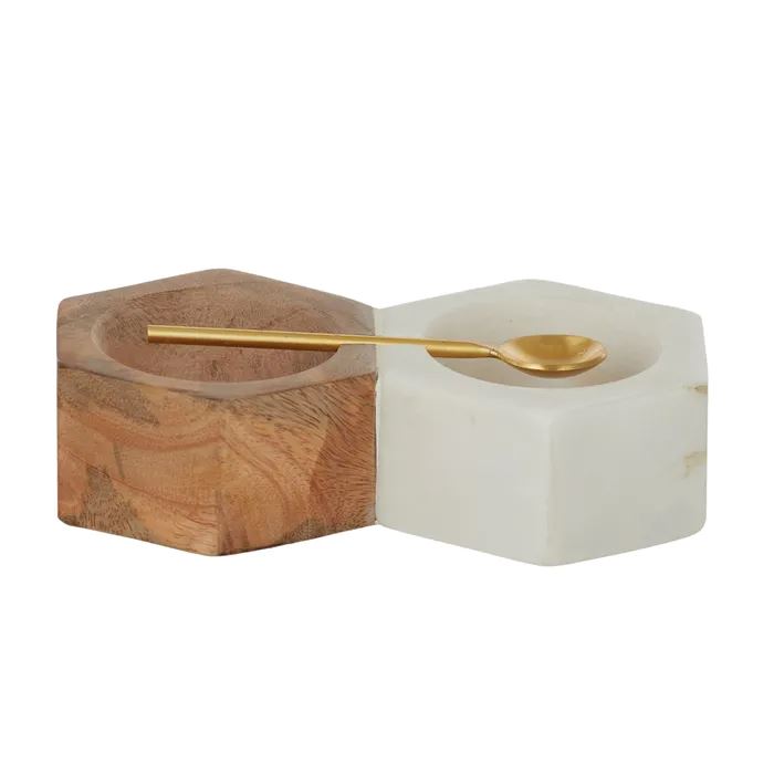 Hive Marble/Wood Salt & Pepper Holder with Spoon Salt & Pepper Coast to Coast