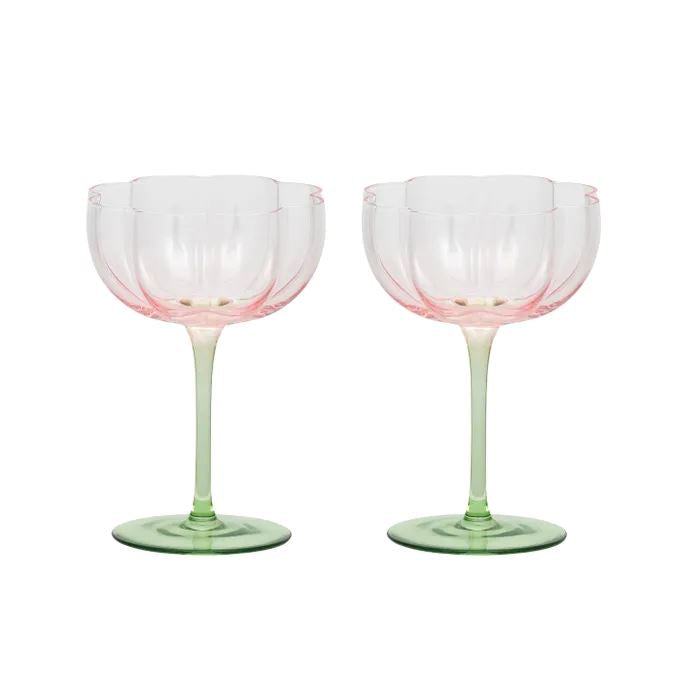 Lotti Set of 2 Tulip Glass - Pink/Green Wine Glasses Coast to Coast