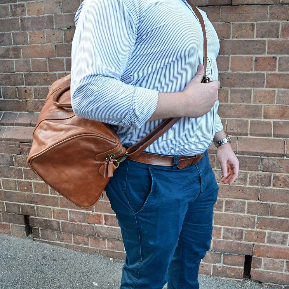 Minimal Manimal Leather Overnighter - Cognac Overnight bag Minimal Manimal