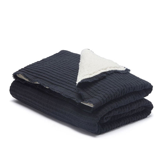 Ribbed Sherpa Throw King - Black Throw Perfect Pieces 