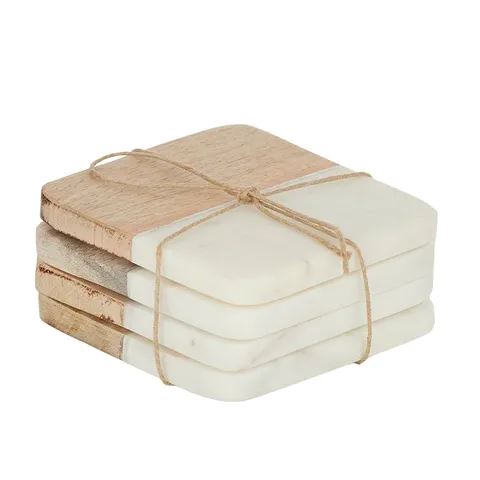 Set of 4 Marble/Wood Coasters Tea Towel Coast to Coast