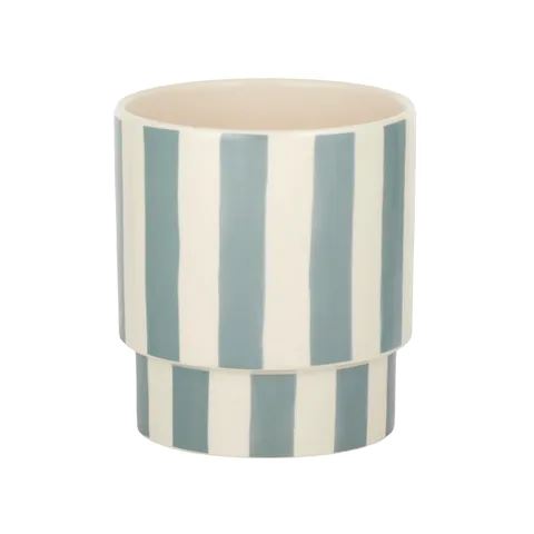 Stripey Ceramic Pot - Ivory/Grey Pot Coast to Coast 