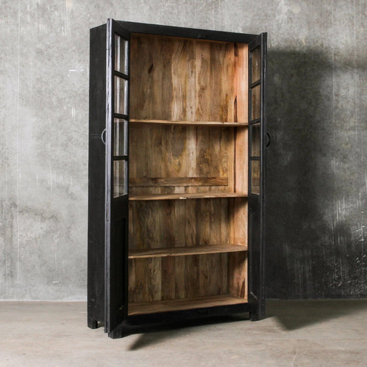 Vintage Indian Glass Almira Cabinet - Black All Products vendor-unknown