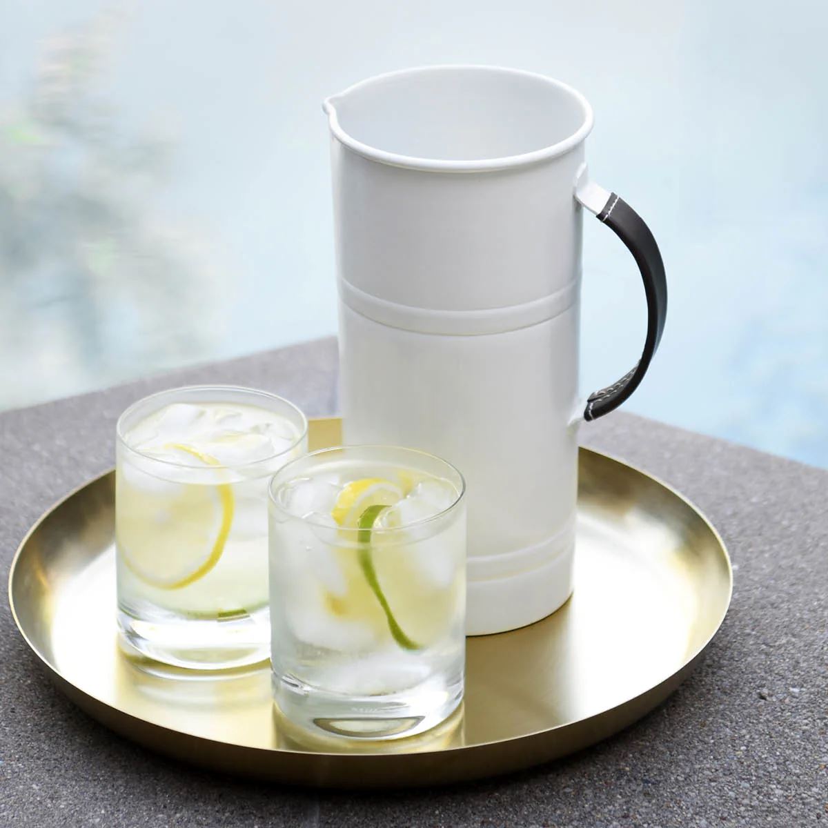 Coney Island Galvanised Water Pitcher with Leather Handle - Creme Water Pitcher Tomkin 