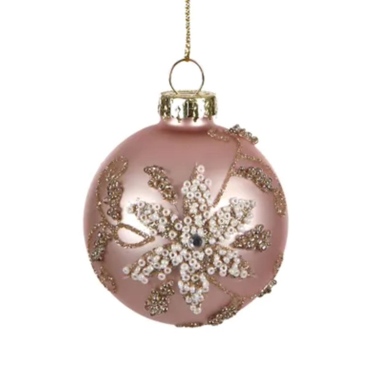 Glass Bauble Matte Pink Hanging Christmas Decoration - Beaded Flowers XX10311 Christmas Decoration Style and Error 