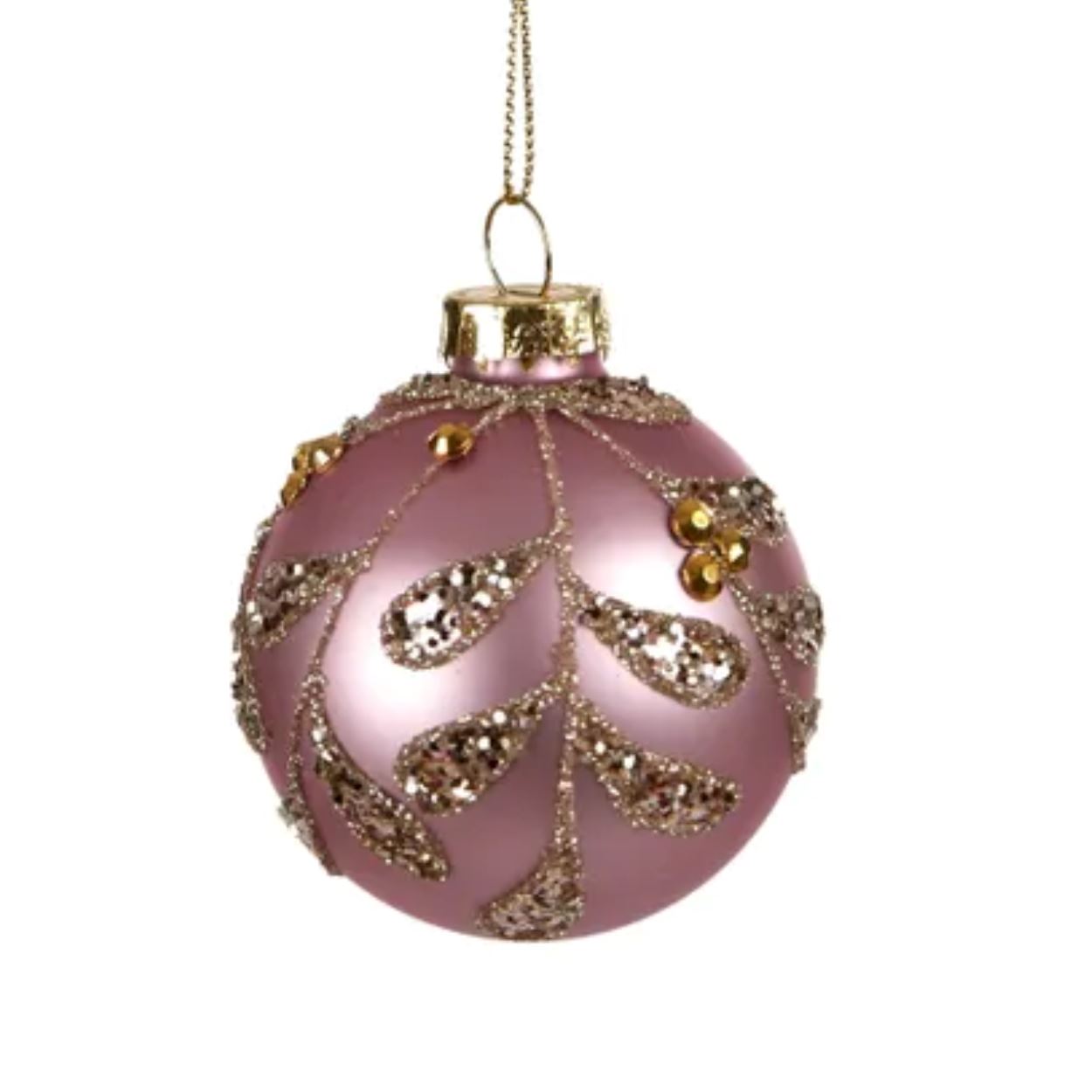 Glass Bauble Matte Pink Hanging Christmas Decoration - Golden Leaves XX10311 Christmas Decoration Style and Error 