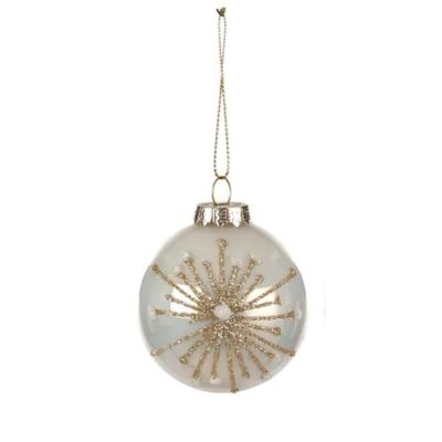 Glass Pearl, White & Gold Glitter Bauble Hanging Christmas Decoration - Star XX10307 Christmas Decoration Style and Error 
