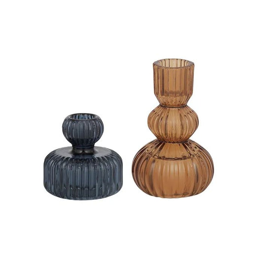 Mattia Set of 2 Candleholders - Navy/Amber Candle Holder Coast to Coast 