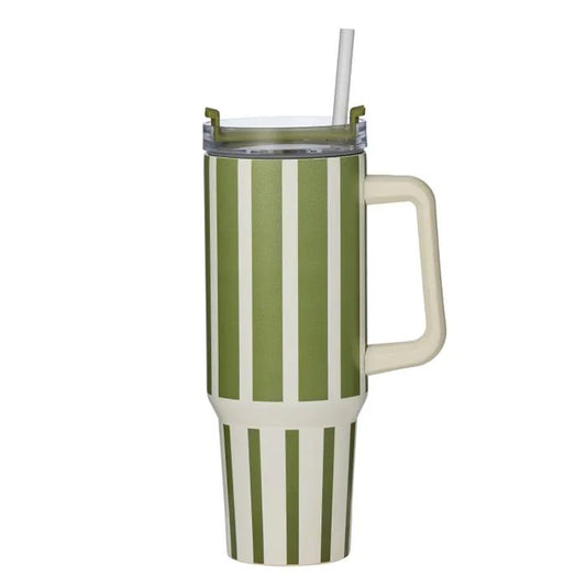 Vertice Stripe Insulated Mug 1.2L - Olive Coffee Mug Coast to Coast 