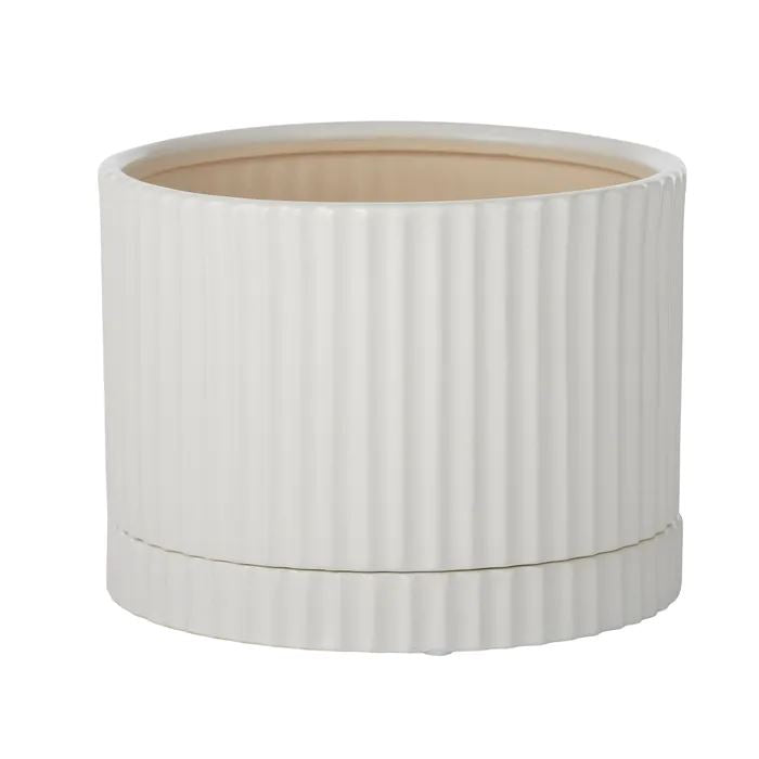 Webster Ceramic Pot with Saucer - White Planter Coast to Coast 