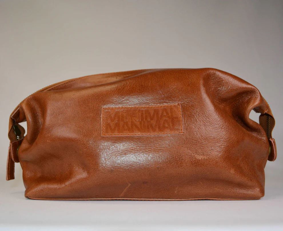 Minimal Manimal Leather Toiletry Bag - Cognac Toiletry Bag Minimal Manimal 