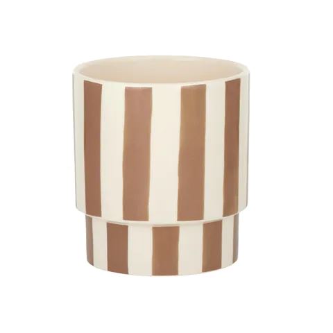 Stripey Ceramic Pot - Ivory/Tan Pot Coast to Coast 