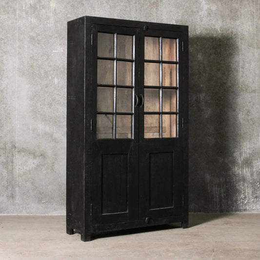 Vintage Indian Glass Almira Cabinet - Black All Products vendor-unknown 